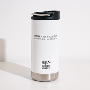 Coffee and Tea Collective Established 2010 San Diego California text on white Klean Kanteen.